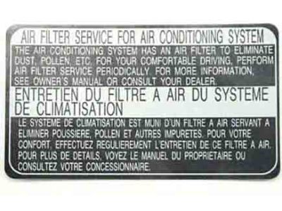 Toyota 87529-50010 Label, A/C Filter Information