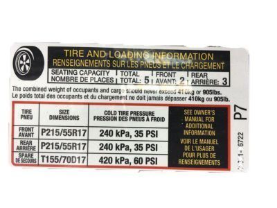 Toyota 42661-06722 Tire Pressure Label