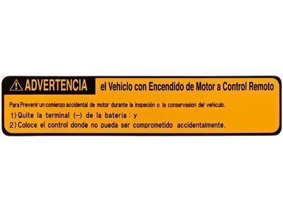 Toyota PT398-00070-SL Vip Security System, Spanish Caution Engine Room Label (W/O Logo). Remote Engine Starter.