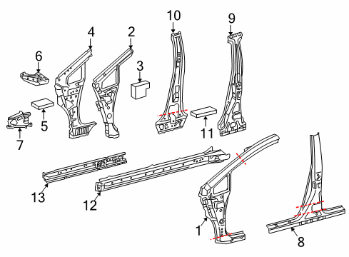 2012 Toyota Prius V Center Pillar & Rocker, Hinge Pillar Center Pillar Reinforcement Diagram for 61038-47040