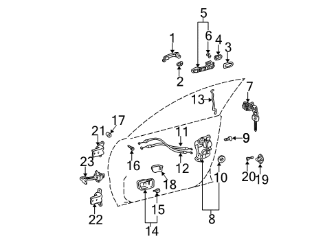2005 Toyota Camry Front Door Lock Assembly Diagram for 69040-AA050