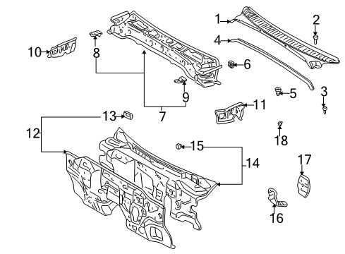1998 Toyota Tacoma Cab Cowl Cowl Grille Diagram for 55708-04030