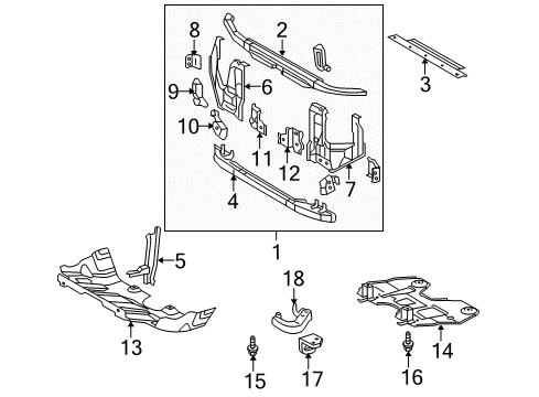 2015 Toyota Tacoma Radiator Support, Splash Shields Lock Support Diagram for 53209-04020