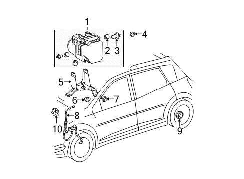 2008 Toyota Matrix ABS Components Actuator Assembly Holder Diagram for 44545-0C050