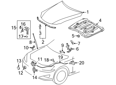 2007 Lexus IS350 Hood & Components Release Lever Diagram for 53601-52010-B2