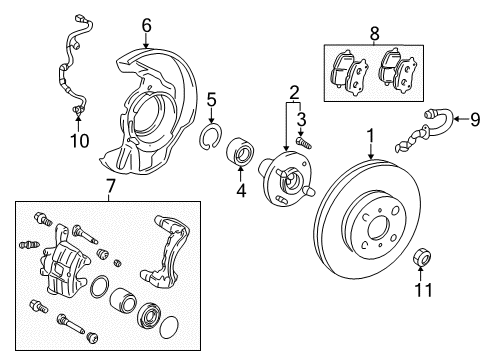 2003 Toyota Corolla Anti-Lock Brakes Front Speed Sensor Diagram for 89543-12070