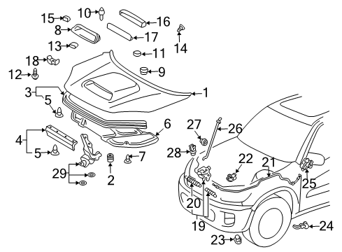 2003 Toyota RAV4 Hood & Components Scoop Plate Diagram for 76192-35010