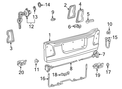 1998 Lexus LX470 Tail Gate - Gate & Hardware Check Cable Diagram for 65706-60021