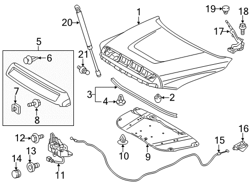 2019 Toyota Tundra Hood & Components Release Handle Diagram for 53601-0C011-C0