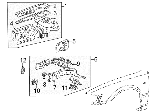 1997 Toyota Camry Structural Components & Rails Extension Diagram for 57113-33021