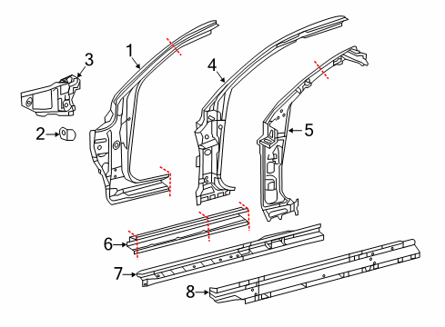 2021 Toyota Tacoma Hinge Pillar, Rocker Inner Rocker Diagram for 57411-04030