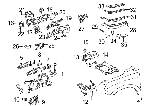 2010 Lexus RX450h Structural Components & Rails Seal Diagram for 53736-07021