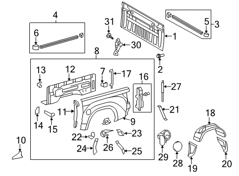 2007 Toyota Tundra Front & Side Panels Track Assembly Diagram for 65483-0C011