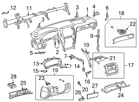 2001 Lexus LS430 Instrument Panel Defroster Trim Pin Diagram for 55328-50010