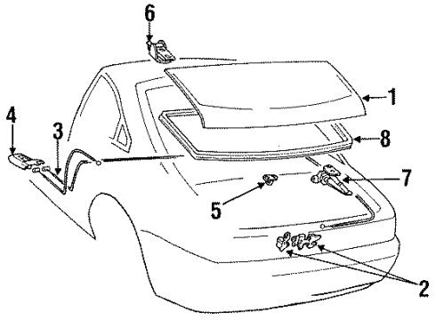 1993 Toyota MR2 Trunk Lid - Lid & Components Luggage Compartment Door Lock Assembly Diagram for 64610-17030