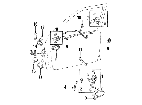 1995 Toyota T100 Front Door Lock Assembly Diagram for 69320-34040