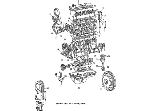 1987 Toyota Tercel Engine Parts, Mounts, Cylinder Head & Valves, Camshaft & Timing, Oil Pan, Oil Pump, Crankshaft & Bearings, Pistons, Rings & Bearings Rocker Arms Diagram for 13811-10021