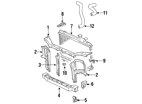 1992 Toyota Tercel Radiator & Components, Radiator Support Upper Hose Diagram for 16571-11210