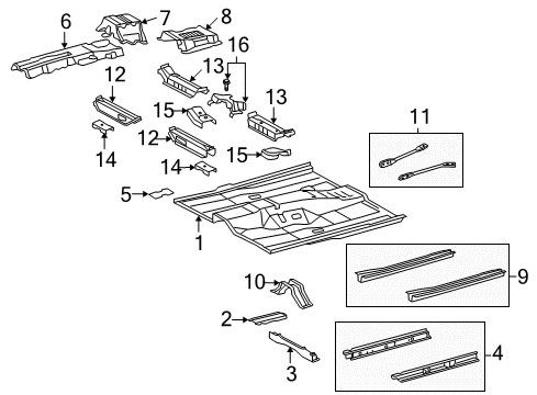 2008 Lexus ES350 Pillars, Rocker & Floor - Floor & Rails Outer Reinforcement Diagram for 57429-33020