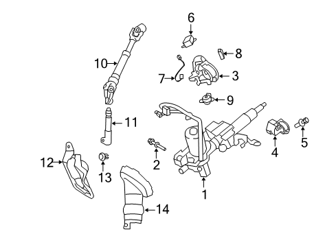 2010 Toyota Corolla Steering Column & Wheel, Steering Gear & Linkage Outer Cover Diagram for 45025-02110