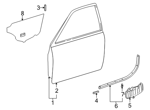 1997 Toyota Camry Front Door Plate Diagram for 67444-33020