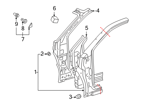 2003 Toyota Echo Hinge Pillar Inner Pillar Pad Diagram for 62151-52010