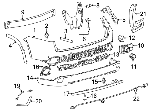 2018 Toyota Highlander Rear Bumper Side Support Diagram for 52155-0E070