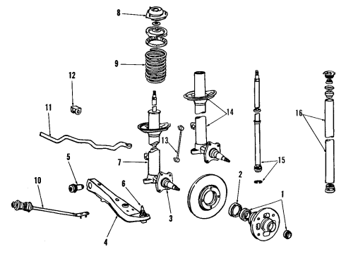 1985 Toyota Corolla Front Suspension Components, Lower Control Arm, Stabilizer Bar Rear Wheel Bearing Diagram for 90366-17010