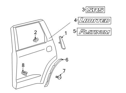 2008 Toyota Sequoia Exterior Trim - Rear Door Nameplate Diagram for 75442-0C010