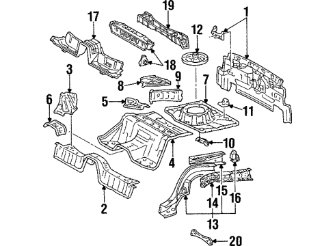 1996 Toyota Supra Rear Body Panel, Floor & Rails Reinforce Plate Diagram for 58336-14010