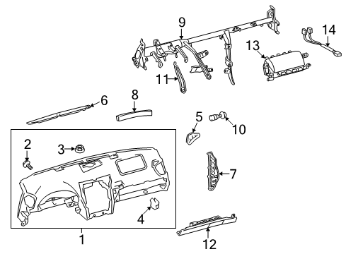 2011 Lexus IS F Cluster & Switches, Instrument Panel Reinforce Bar Bolt Diagram for 55394-33041