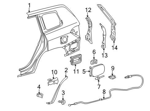 2012 Toyota Highlander Quarter Panel & Components Release Cable Retainer Diagram for 77377-02010