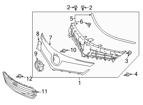 2015 Toyota Avalon Grille & Components Upper Grille Diagram for 53101-07080