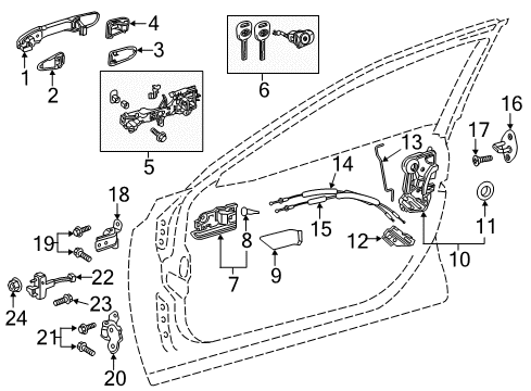 2018 Toyota Camry Front Door Handle, Outside Diagram for 69210-47041-A0