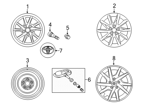 2016 Toyota Prius V Wheels, Covers & Trim Wheel Cover Diagram for 42602-47150