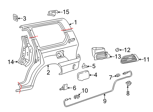 1998 Toyota Land Cruiser Quarter Panel & Components Release Cable Diagram for 77037-60030