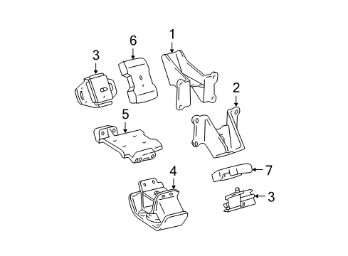 2000 Toyota Tacoma Engine & Trans Mounting Front Mount Stabilizer Diagram for 12381-75020