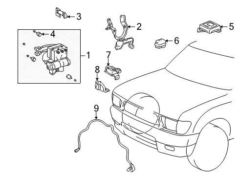 1995 Toyota Tacoma Anti-Lock Brakes Actuator Assembly Holder Diagram for 44545-12090