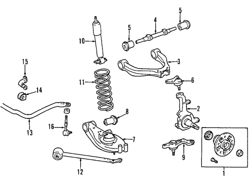 2003 Toyota Tacoma Front Suspension Components, Lower Control Arm, Upper Control Arm, Stabilizer Bar Lower Ball Joint Diagram for 43330-39565