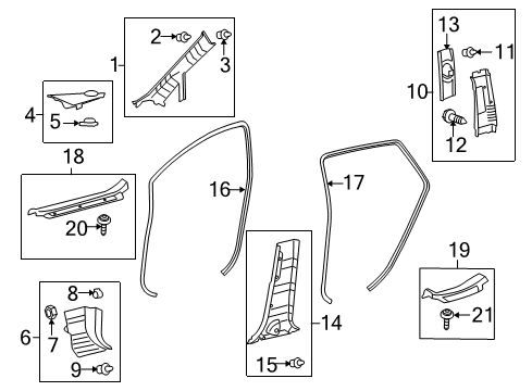 2009 Toyota Venza Interior Trim - Pillars, Rocker & Floor Windshield Pillar Trim Clip Diagram for 62217-06010