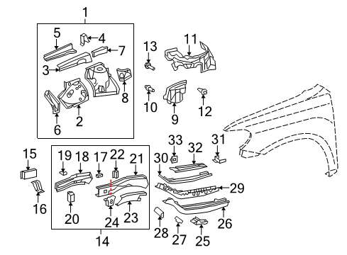 2008 Toyota Highlander Structural Components & Rails Insulator Bolt Diagram for 90080-11544