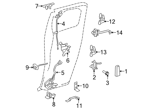 2009 Toyota FJ Cruiser Rear Door - Lock & Hardware Handle Base Diagram for 69207-35010
