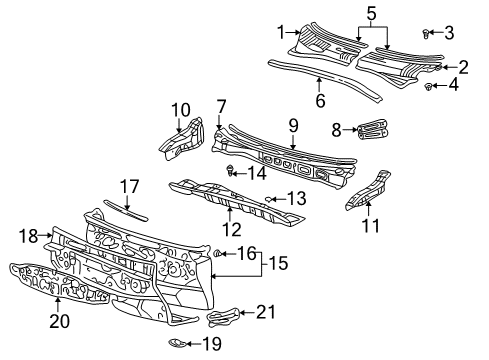 2003 Toyota Prius Cowl Louver Retainer Diagram for 90164-40093