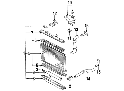 1994 Toyota Camry Cooling System, Radiator, Water Pump, Cooling Fan Alternator Slider Diagram for 16385-20010