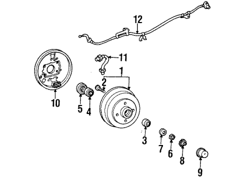 1997 Toyota Tercel Anti-Lock Brakes Brake Backing Plate Sub-Assembly, Rear Left Diagram for 47044-10070