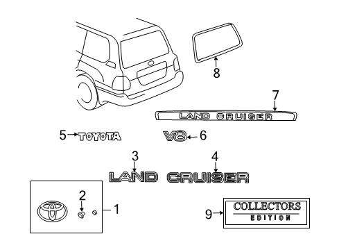 1999 Toyota Land Cruiser Exterior Trim - Lift Gate Reveal Molding Diagram for 75573-60030