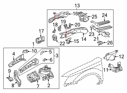 2006 Toyota Avalon Structural Components & Rails Rail Extension Diagram for 57108-33032