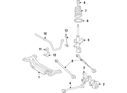 2012 Toyota Highlander Rear Suspension Components, Stabilizer Bar Suspension Crossmember Diagram for 51206-0E015
