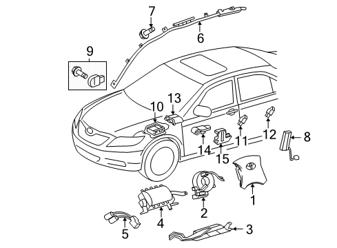2009 Toyota Camry Air Bag Components Driver Air Bag Diagram for 45130-06131-E0