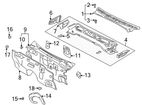 2000 Toyota 4Runner Cowl Insulator, Dash Panel Heat Diagram for 55225-35110